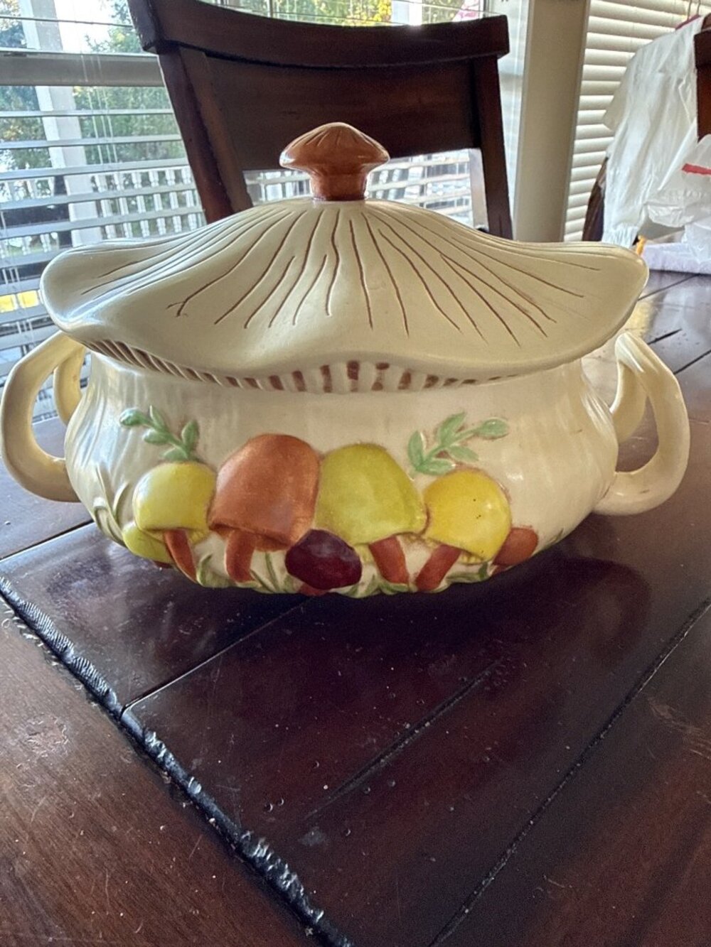 Arnel’s 1976 Vintage Ceramic Casserole Dish With Lid Fruit Mushroom 70s Pottery